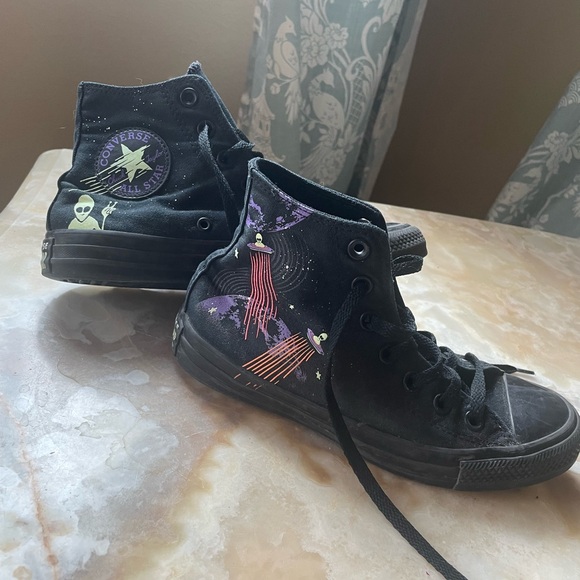 Converse Shoes - Black Alien Space high top Converse glow in the dark
